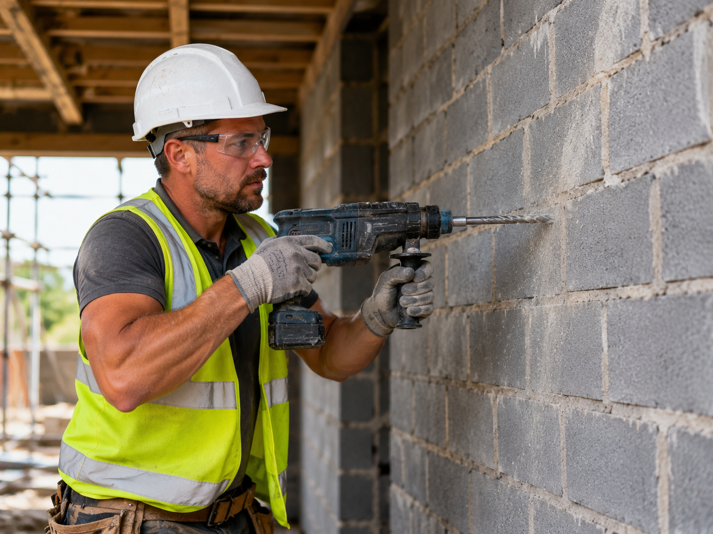 builder drilling the wall
